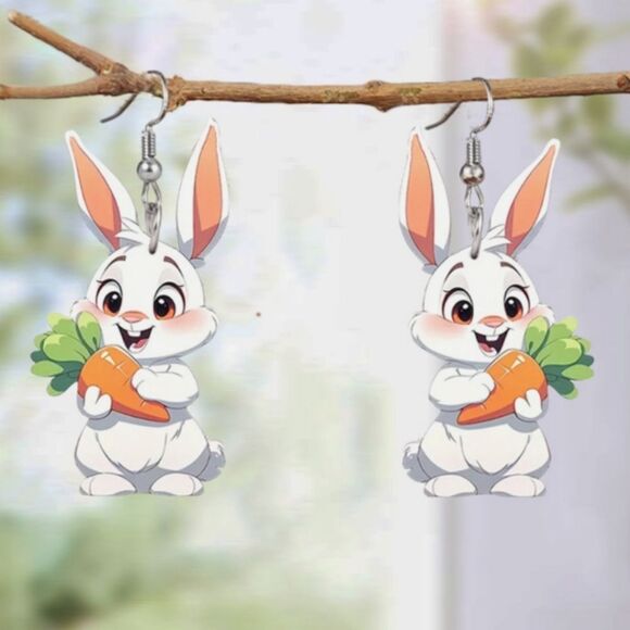 Cute Bunny Carrot Earrings - Picture 1 of 8